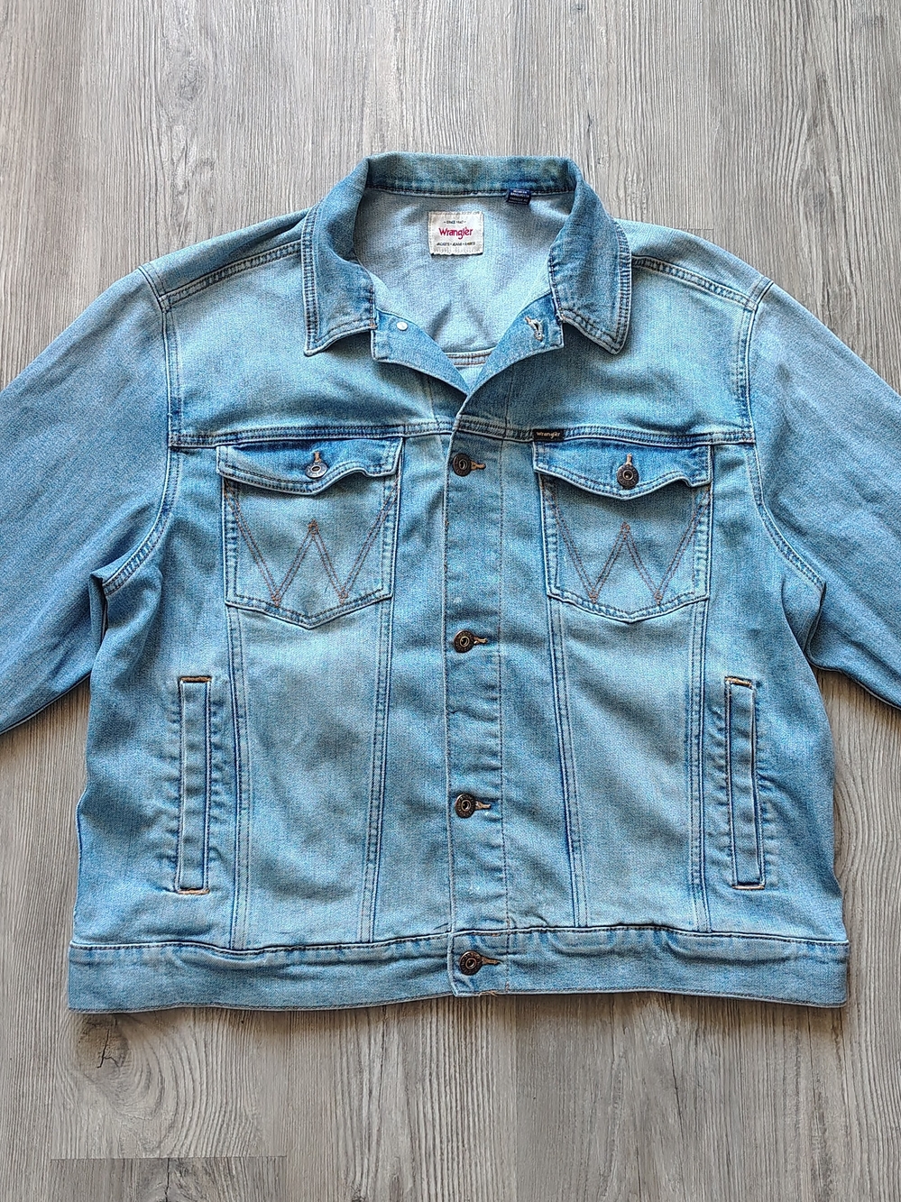 Wrangler Men's XL Denim Jean Trucker Jacket Stretch Button Front Pockets Y2K